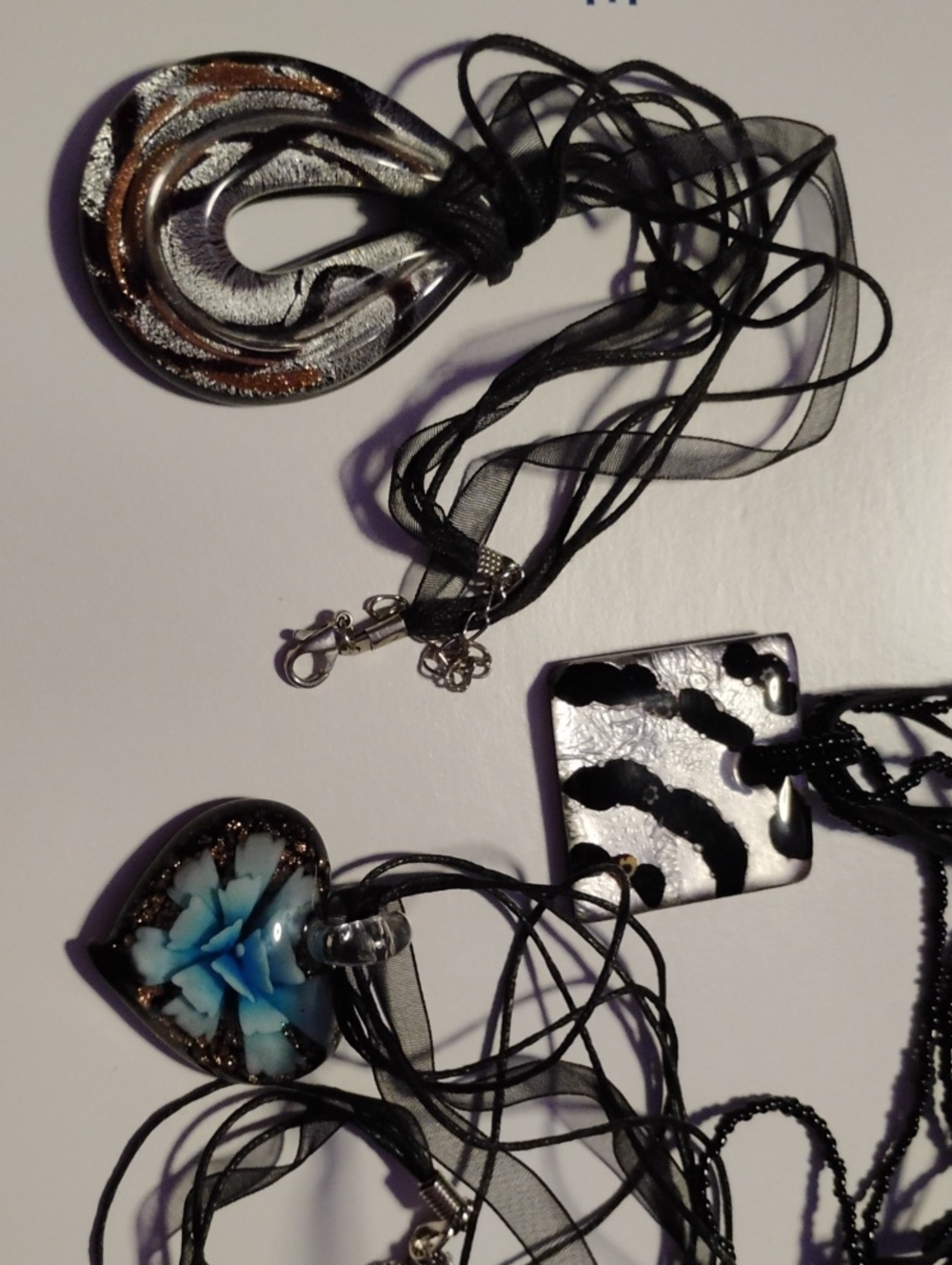 Handmade Black and Blue Glass Pendant Necklace - Women Jewelry